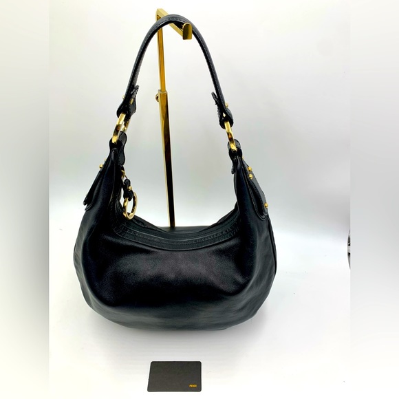 Auth Fendi Borsa Nero Calfskin Leather Bag Preloved Very Good Purse Satchel - Picture 11 of 16